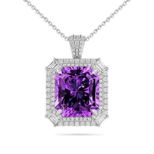 18K 21.95ct Radiant Cut Kunzite 0.81cttw Baguette White Diamond 0.88cttw White Diamonds Pendant