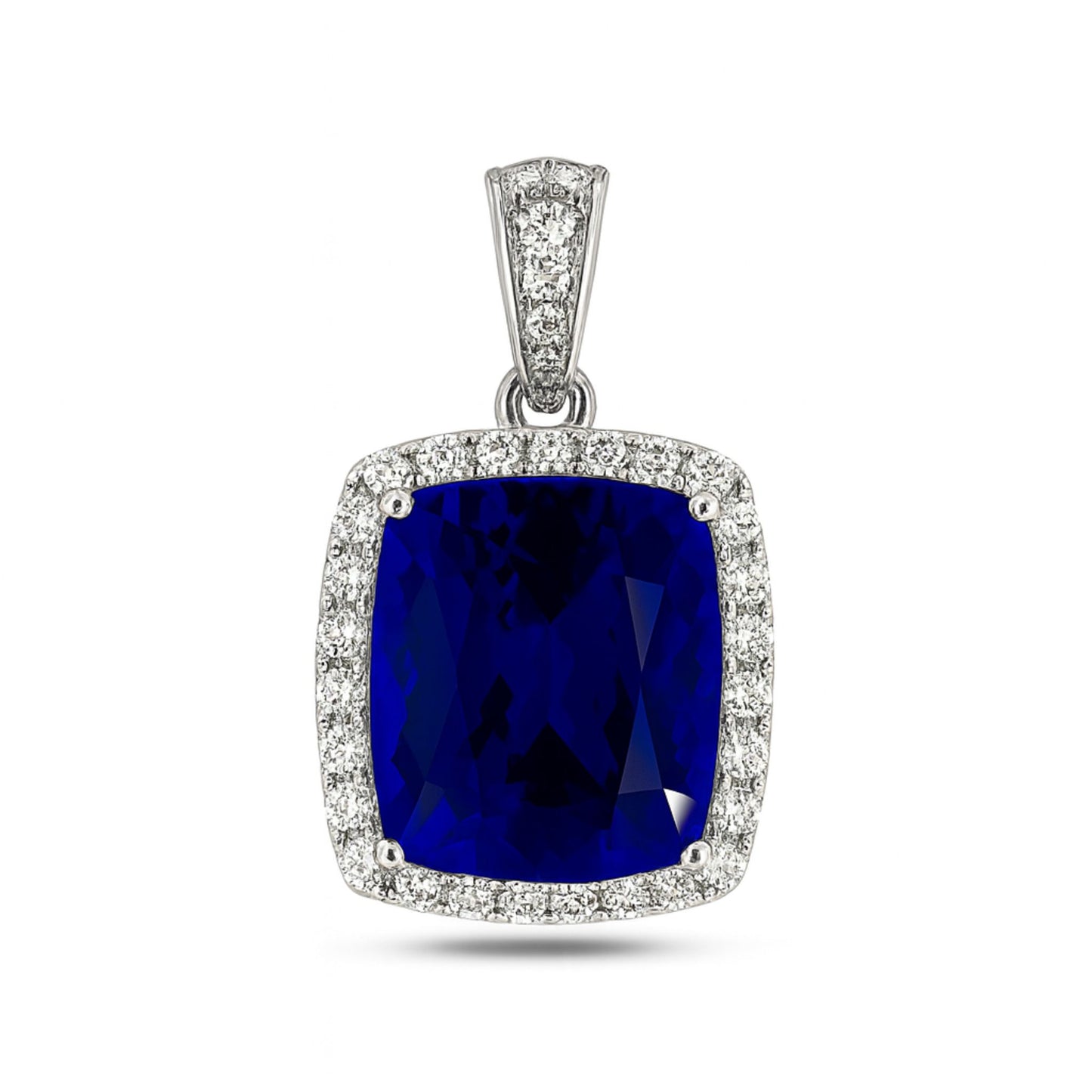 18K 22.95ct Cushion Blue Wing Tanzanite 0.89cttw VS White Diamonds Pendant