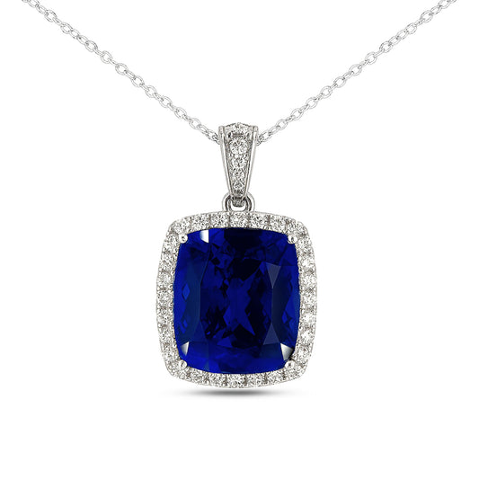 18K 22.95ct Cushion Blue Wing Tanzanite 0.89cttw VS White Diamonds Pendant