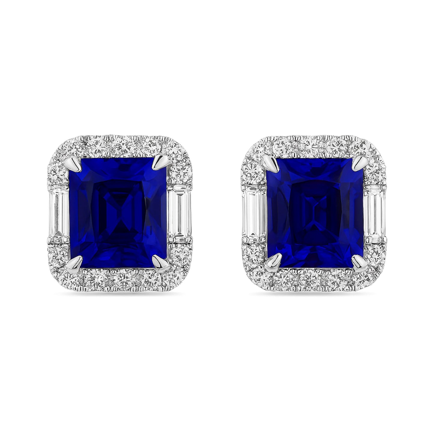 18K 8.82cttw Emerald Cut Blue Wing Tanzanite 1.09cttw VS White Diamonds Stud Earrings