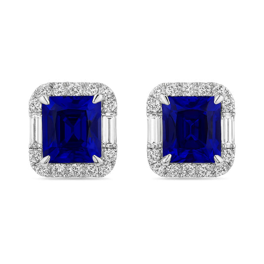 18K 8.82cttw Emerald Cut Blue Wing Tanzanite 1.09cttw VS White Diamonds Stud Earrings