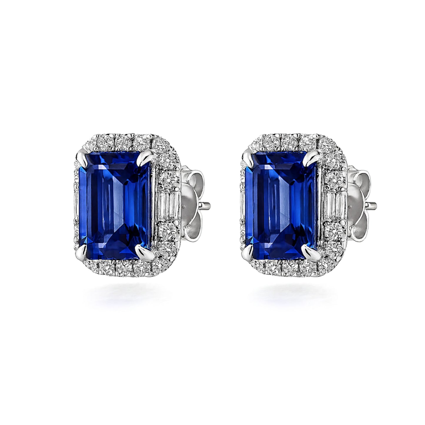 18K 8.82cttw Emerald Cut Blue Wing Tanzanite 1.09cttw VS White Diamonds Stud Earrings
