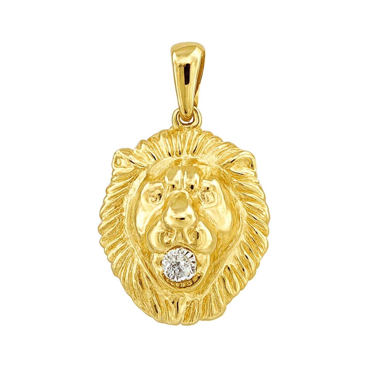 14K 0.06ct Round White Diamond Lion Pendant