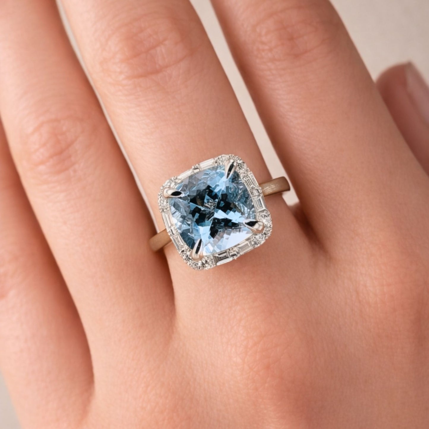 18K 3.21ct Cushion Santa Maria Aquamarine 0.41cttw White Diamonds Ring