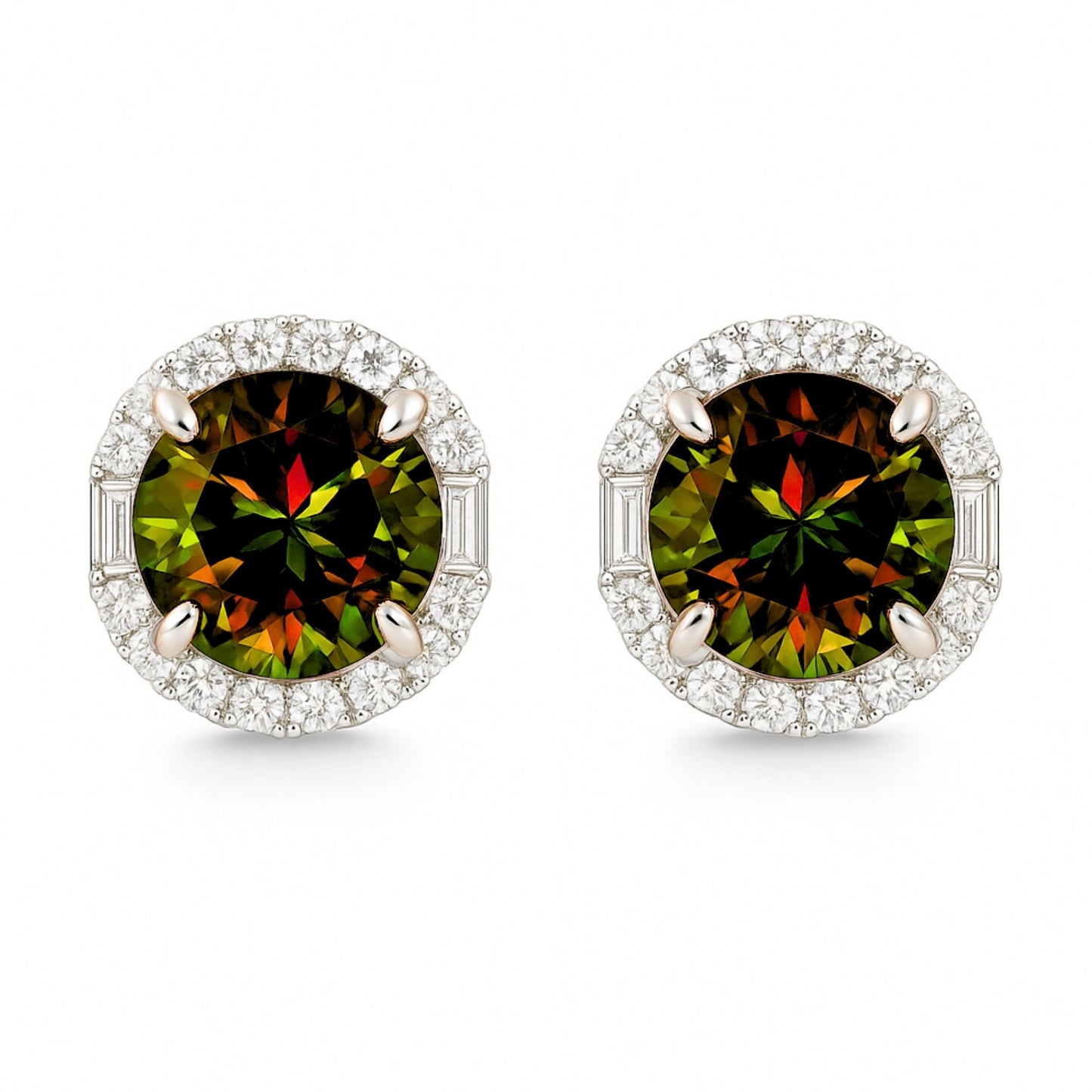 18K 5.55cttw Round Private Collection Color Change Sphene 0.83cttw VS White Diamonds Stud Earrings