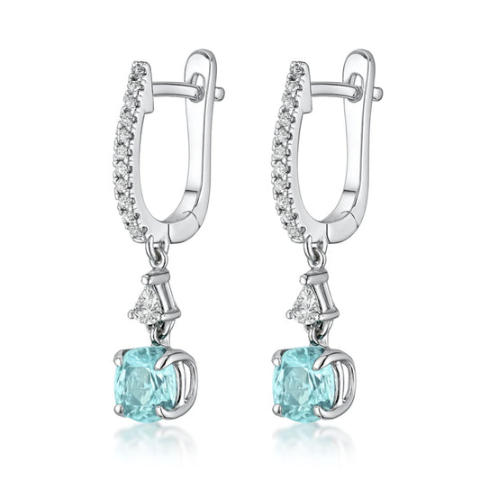 18K 1.13cttw Round Paraiba 0.30cttw VS White Diamonds Drop Earrings