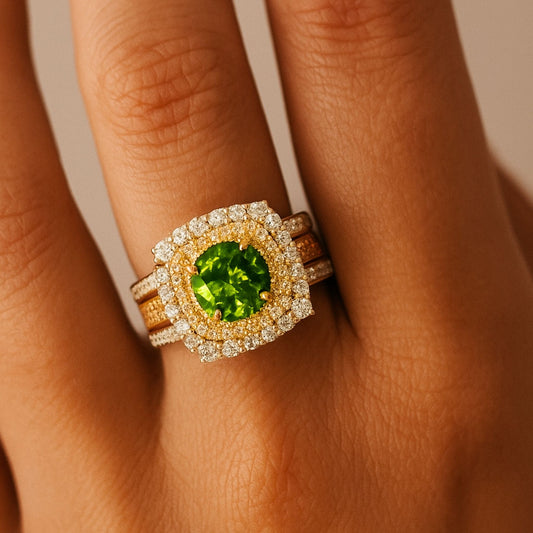 18K 1.97ct Round Russian Demantoid 1.47cttw VS Yellow & White Diamonds Ring