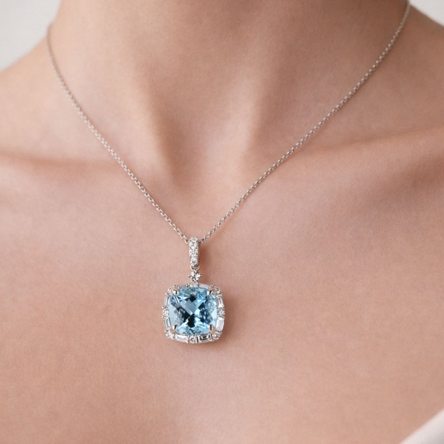 18K 3.55ct Cushion Santa Maria Aquamarine 0.76cttw White Diamonds Pendant