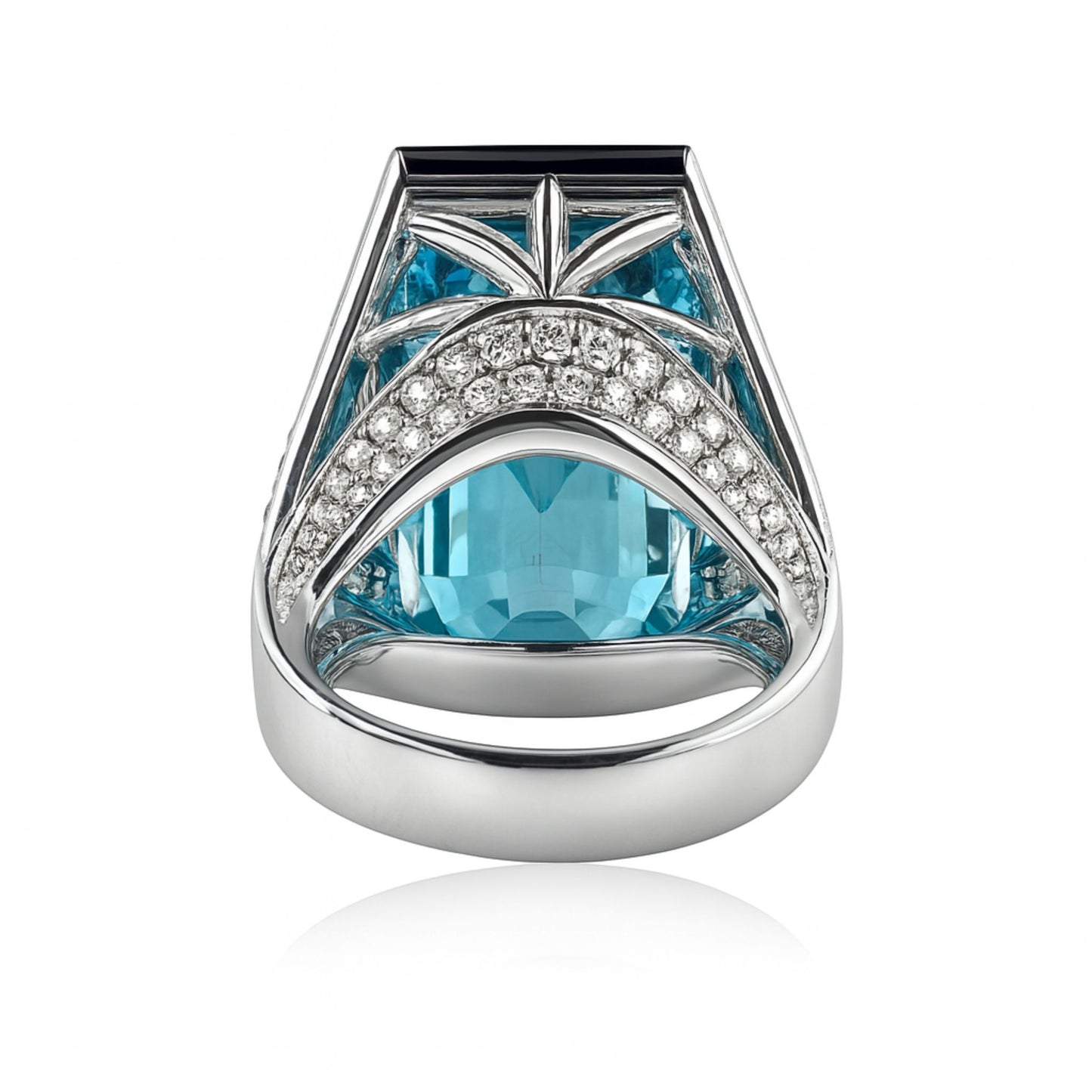 Platinum 51.84ct Radiant Cut Blue Zircon 2.65cttw White Diamonds Ring