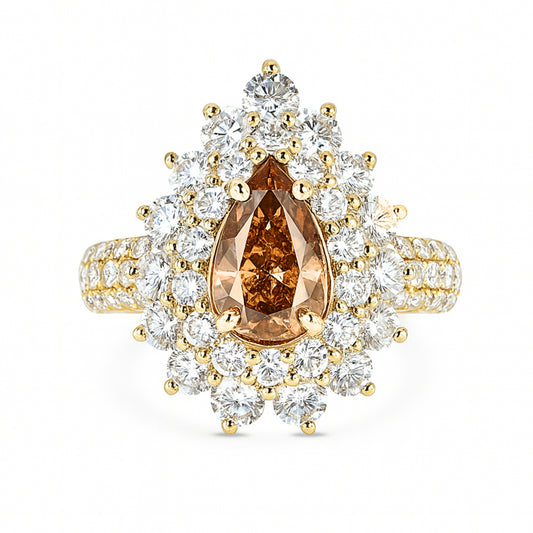 14K 1.00ct Pear Shape Orange-Brown Fancy Diamond 1.60cttw VS White Diamonds Ring GIA #2185037274
