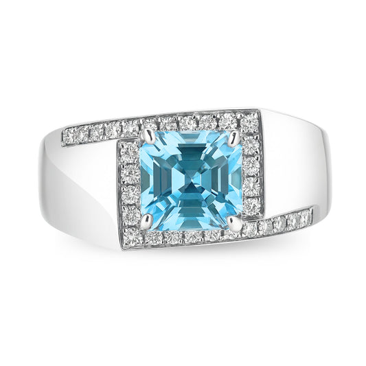14K 2.00ct Asscher Cut Santa Maria Aquamarine 0.36cttw VS White Diamonds Ring
