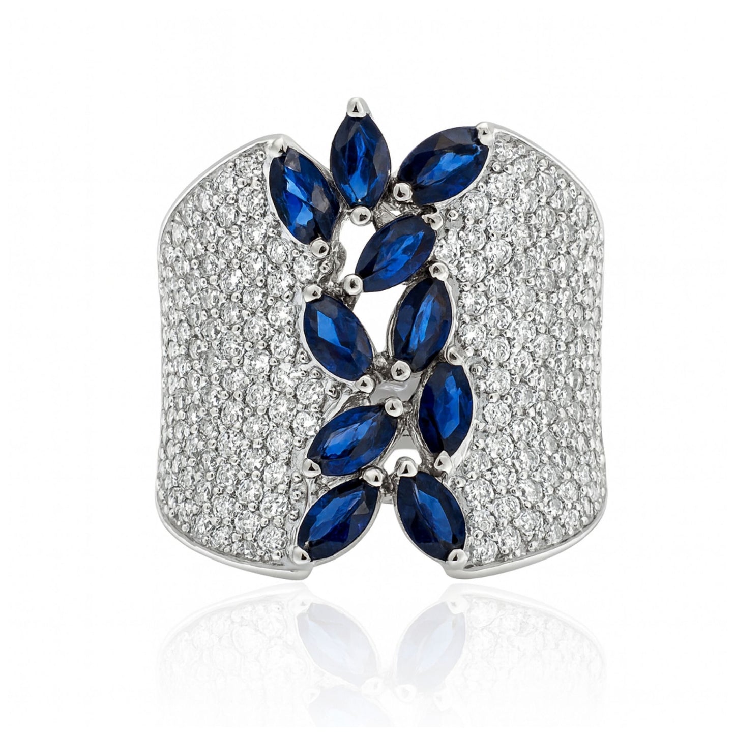 14K 2.19cttw Marquise Blue Sapphire 1.70cttw White Diamonds Ring