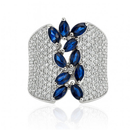 14K 2.19cttw Marquise Blue Sapphire 1.70cttw White Diamonds Ring