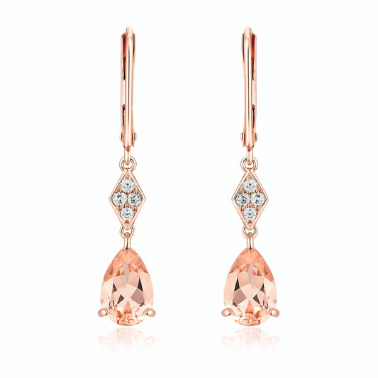 14K 2.20cttw Pear Shape Morganite 0.12cttw VS White Diamonds Drop Earrings