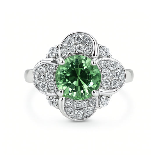 14K 2.23ct Round Congo Tourmaline 0.58cttw VS White Diamonds Ring