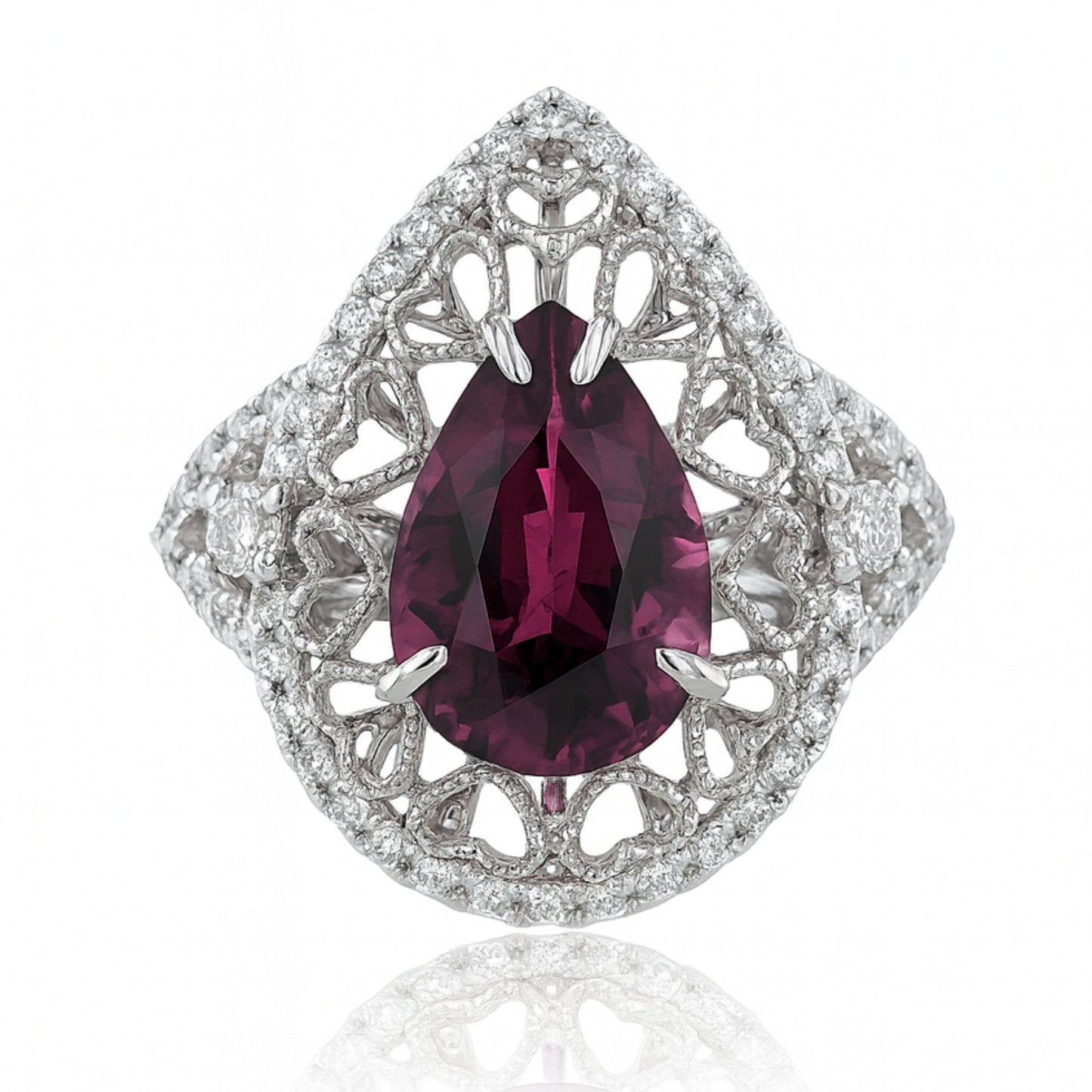 14K 2.82ct Pear Shape Purple Pink Spinel 0.46cttw VS White Diamonds Ring