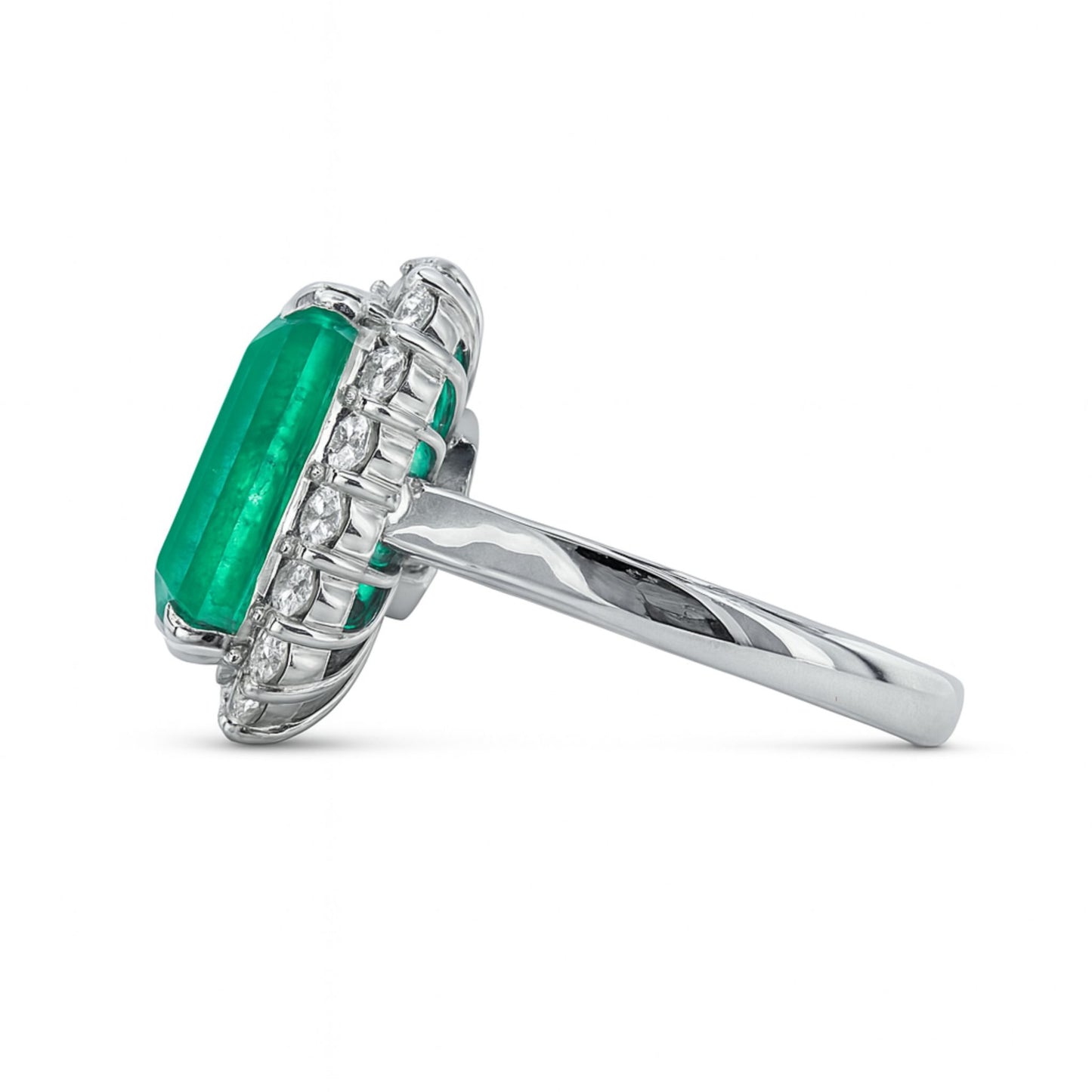 Platinum 8.63ct Emerald Cut Colombian Emerald 0.98cttw White Diamonds Ring