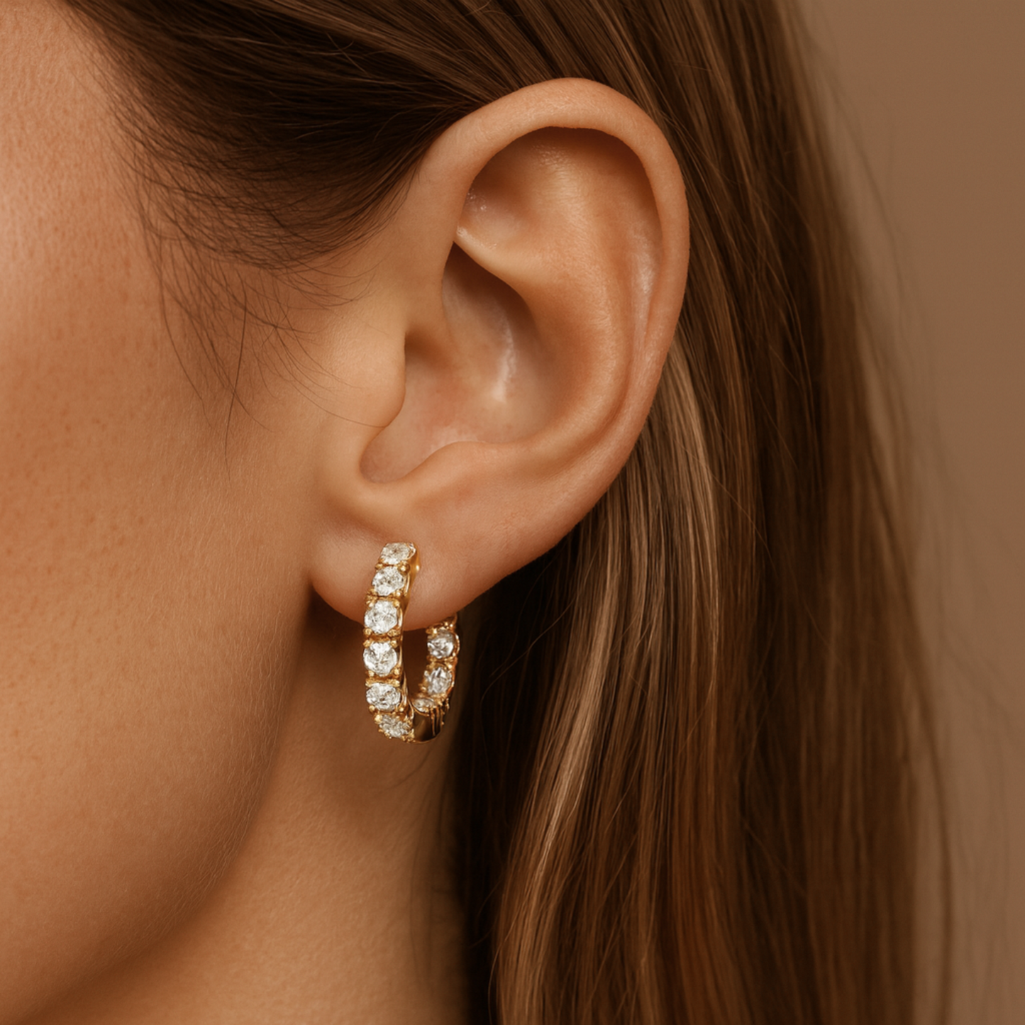 14K 3.36cttw Round VS White Diamonds 1" Inside Out Hoop Earrings