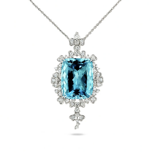 18K 26.99ct Cushion Santa Maria Aquamarine 1.95cttw White Diamonds Pendant