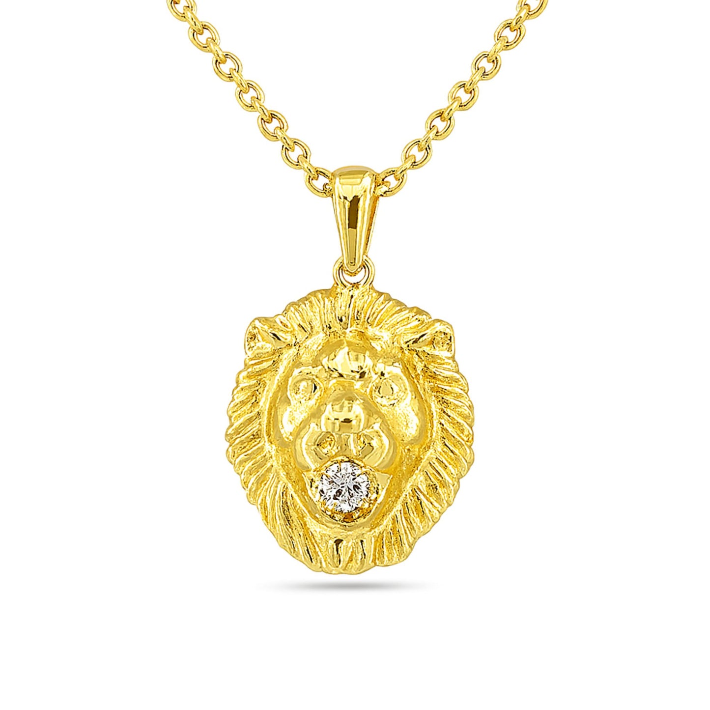 14K 0.06ct Round White Diamond Lion Pendant