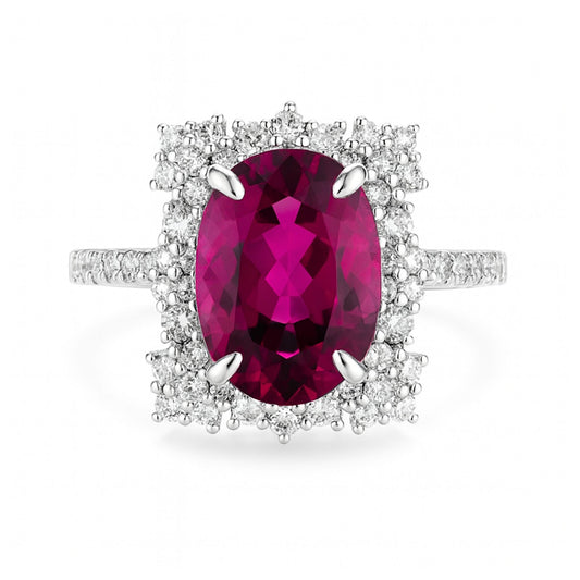 14K 3.27ct Oval Copper Bearing Tourmaline 0.76cttw White Diamonds Ring