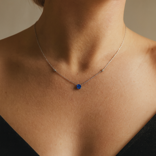 14K 0.81ct Round Blue Wing Tanzanite 0.04cttw White Diamonds Necklace