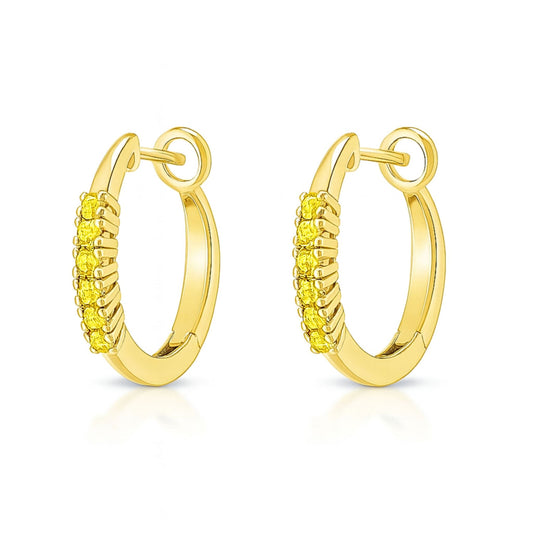 14K 0.27cttw Round Yellow Diamond Hoop Earrings