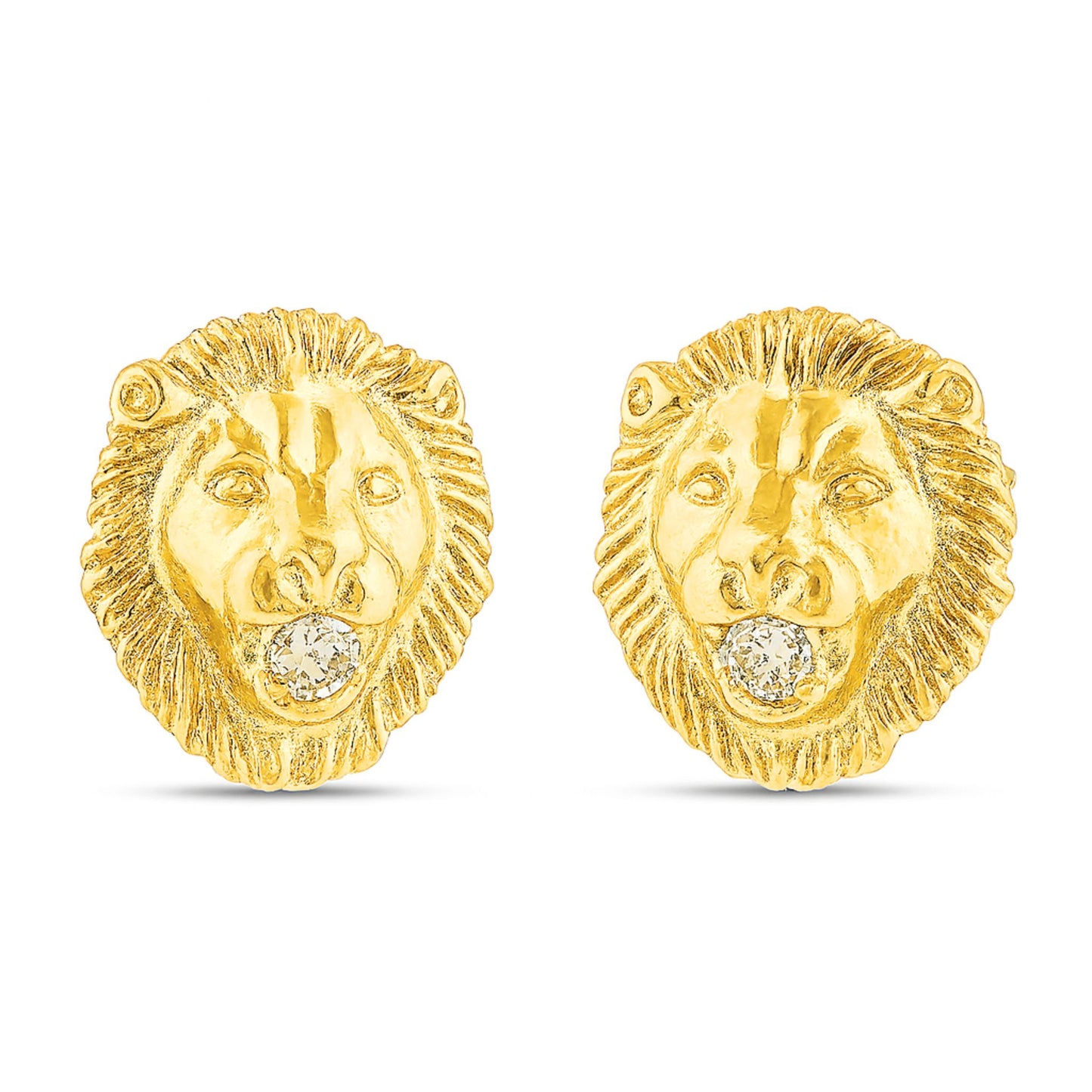 14K 0.12cttw Round White Diamond Lion Stud Earrings