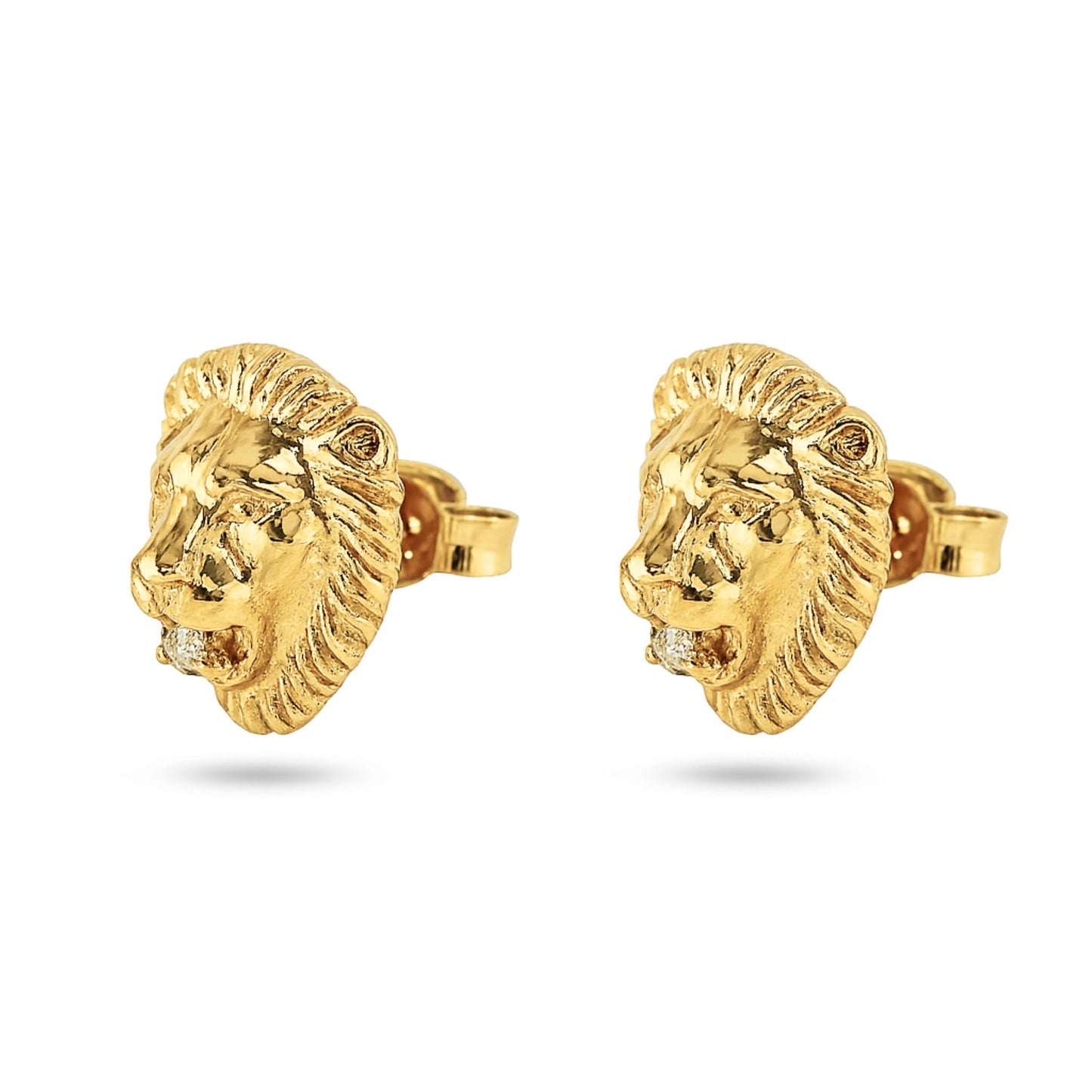 14K 0.12cttw Round White Diamond Lion Stud Earrings