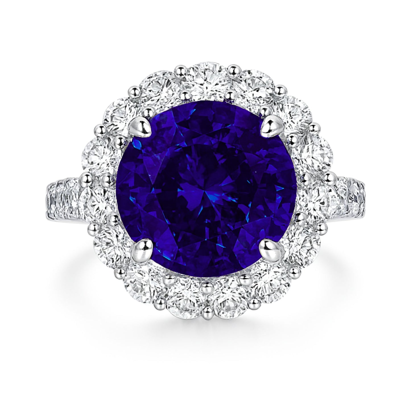 14K 5.17ct Round Blue Wing Tanzanite 1.36cttw VS White Diamonds Ring