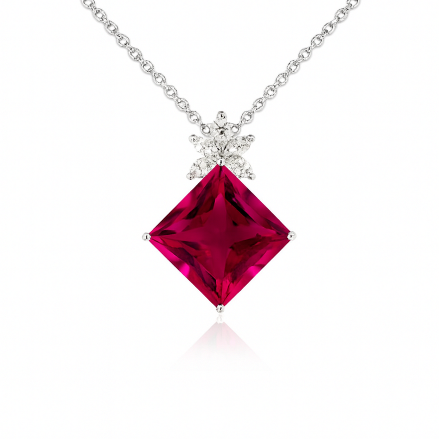Platinum 6.99ct Princess Cut Rubellite 0.46cttw White Diamonds Pendant