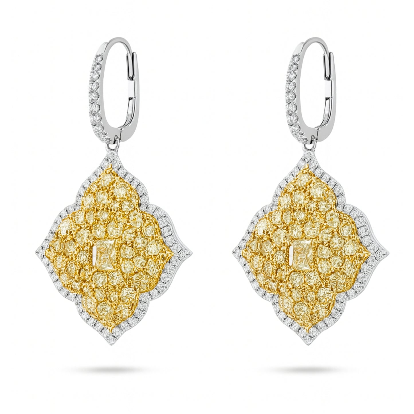 18K 0.87cttw Cushion Yellow Diamond 4.53cttw Yellow Diamonds 0.98cttw White Diamonds Drop Earrings