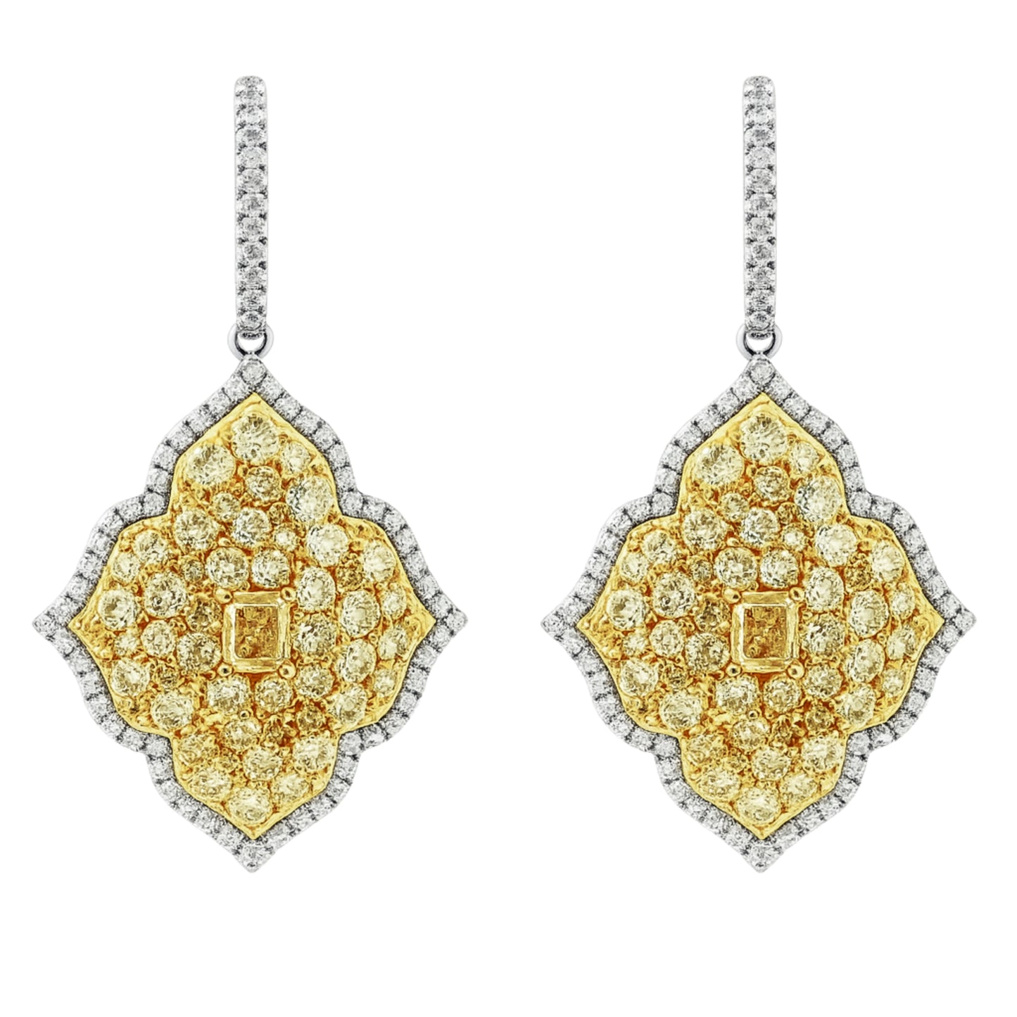 18K 0.87cttw Cushion Yellow Diamond 4.53cttw Yellow Diamonds 0.98cttw White Diamonds Drop Earrings