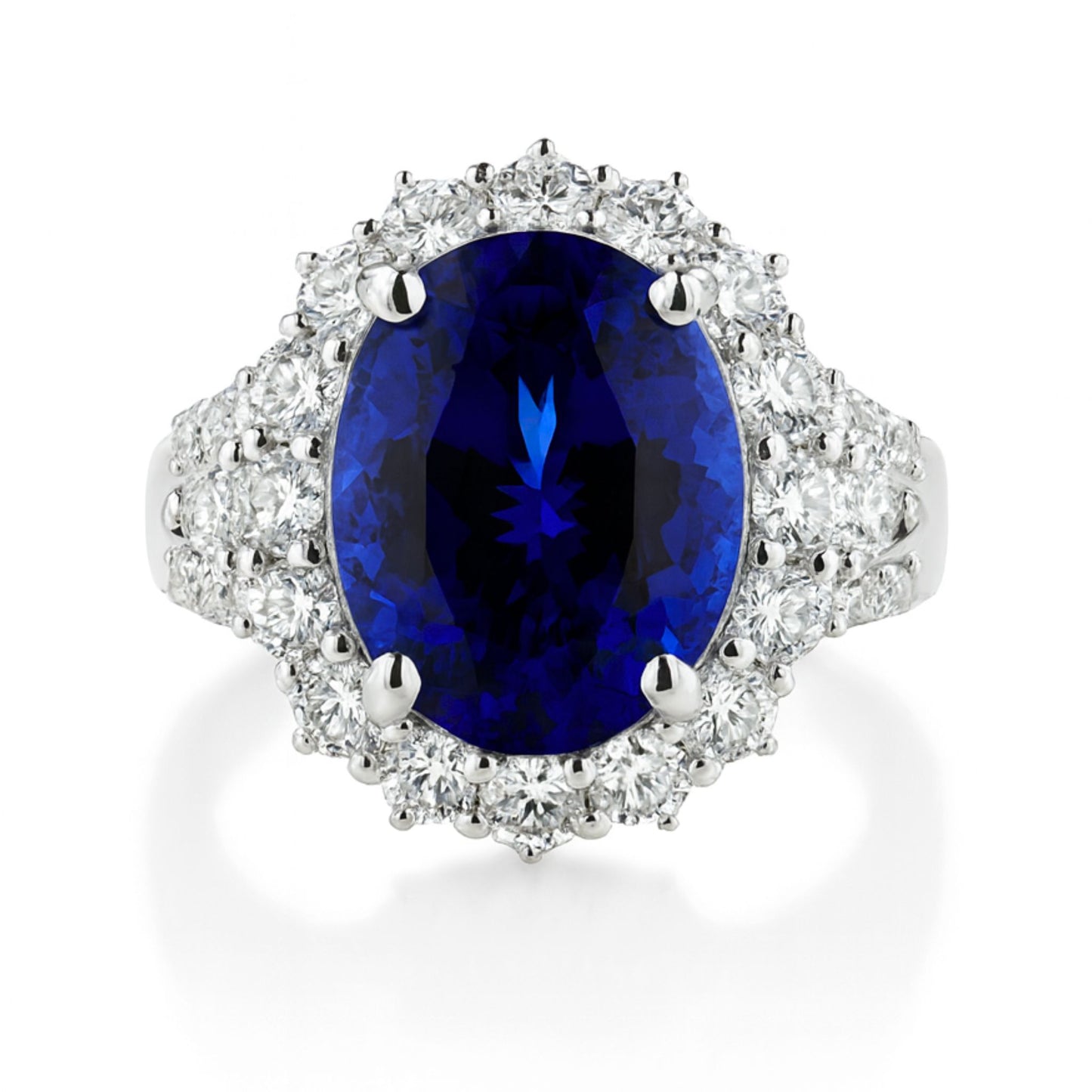 14K 7.06ct Oval Blue Wing Tanzanite 1.34cttw VS White Diamonds Ring