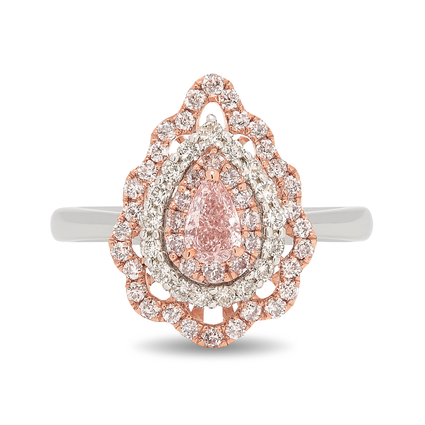 14K 0.25ct Pear Shape Pink Diamond 0.48cttw Pink Diamond 0.26cttw VS White Diamonds Ring