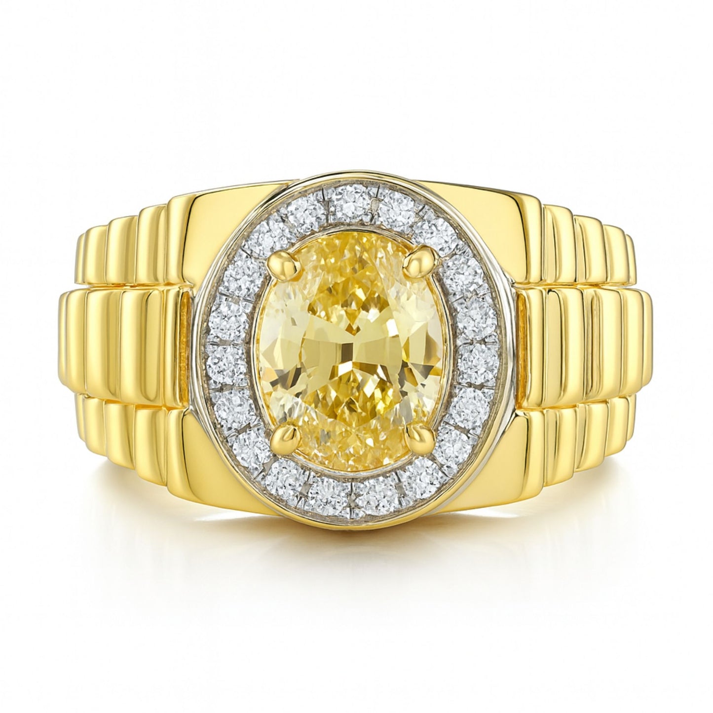 14K 2.98ct Oval Unheated Yellow Sapphire 0.59cttw VS White Diamonds Men's Ring