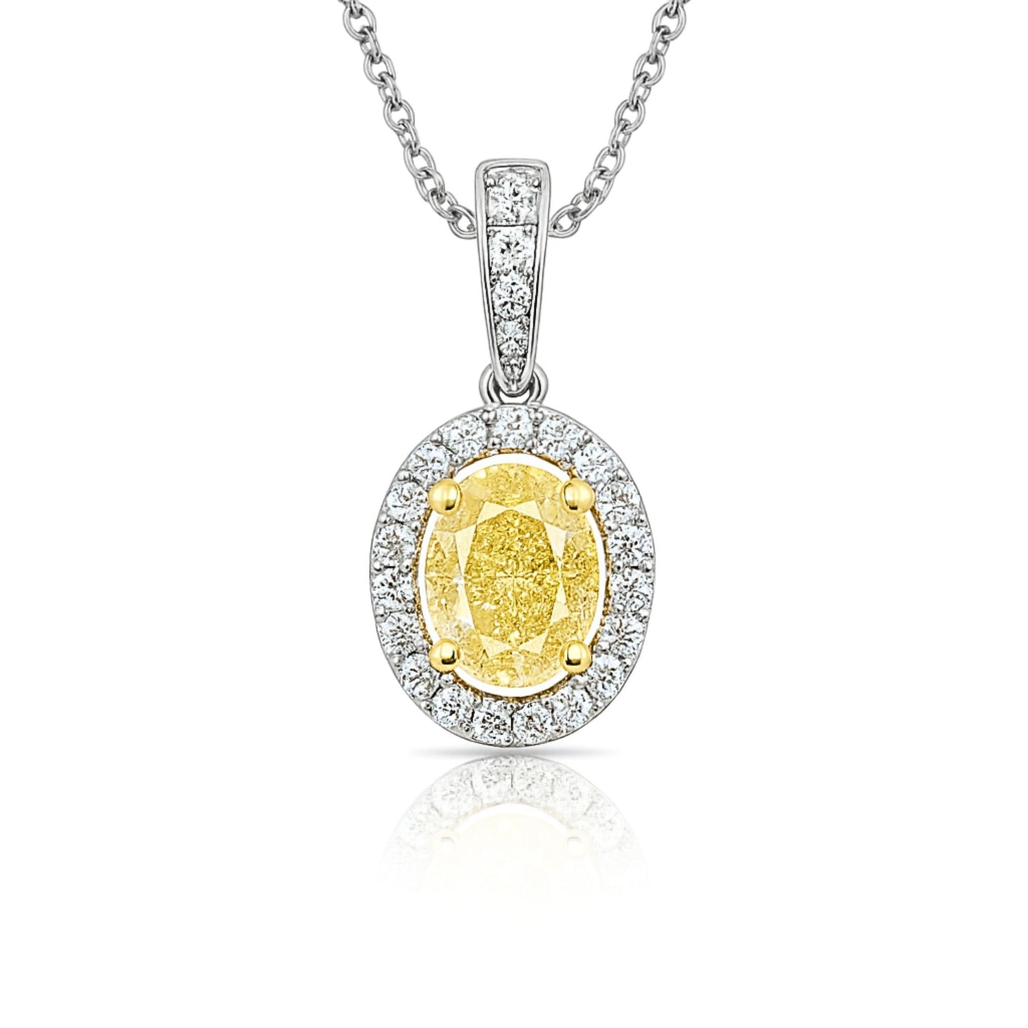 14K 0.50ct Oval VS Yellow Diamond 0.10cttw VS White Diamonds Pendant