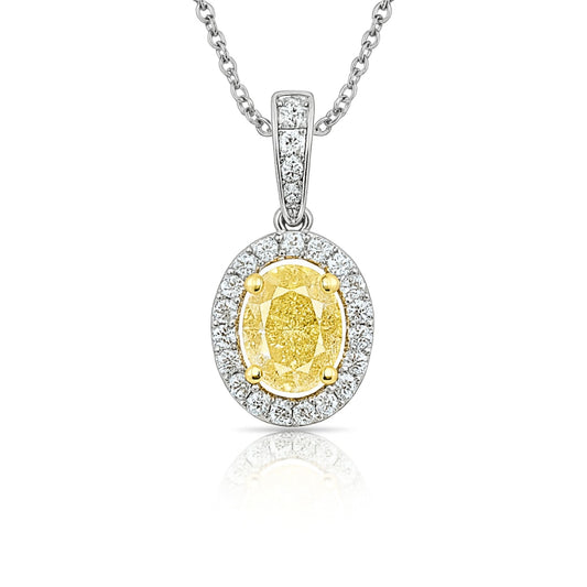 14K 0.50ct Oval VS Yellow Diamond 0.10cttw VS White Diamonds Pendant