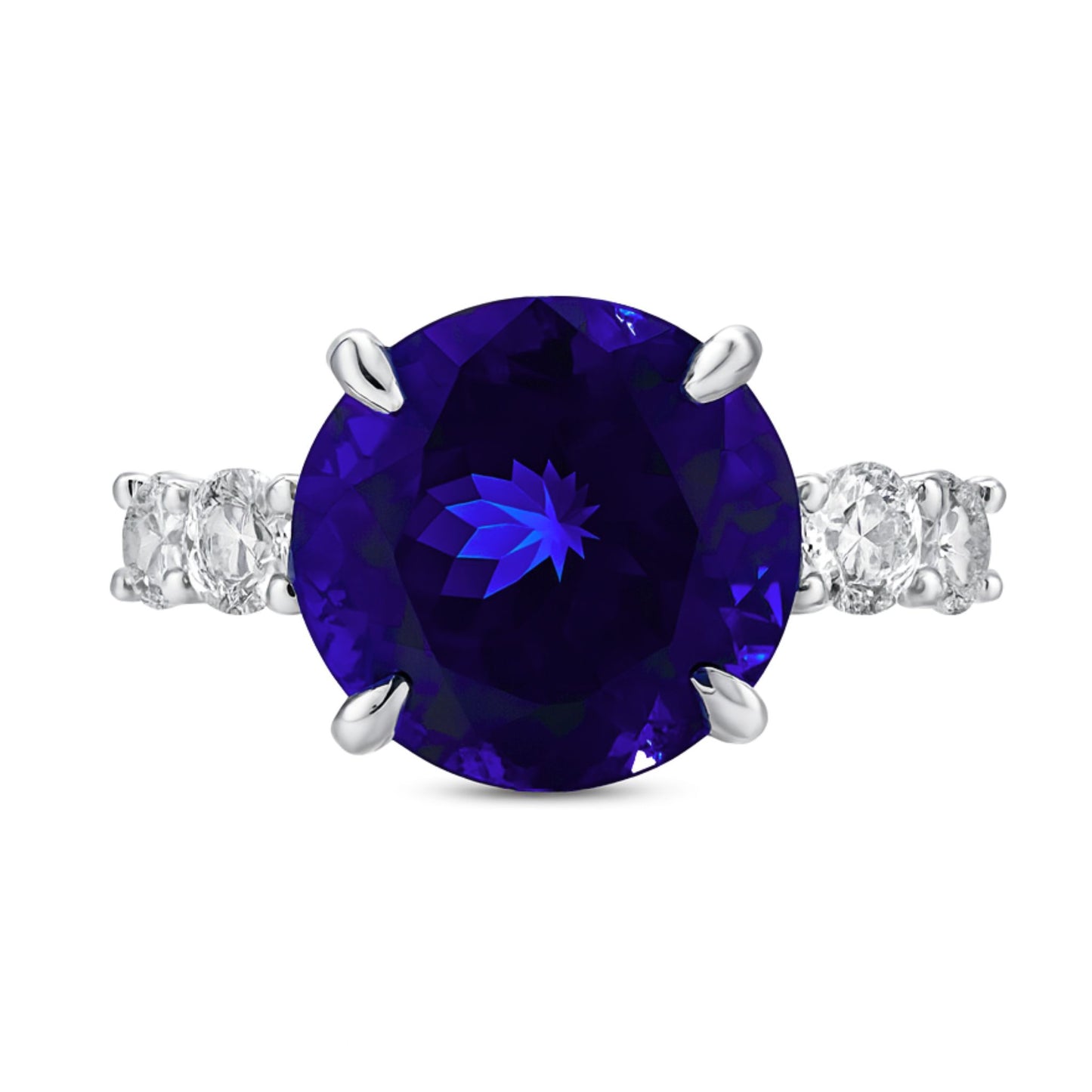 14K 8.28ct Round Blue Wing Tanzanite 1.00cttw VS White Diamonds Ring