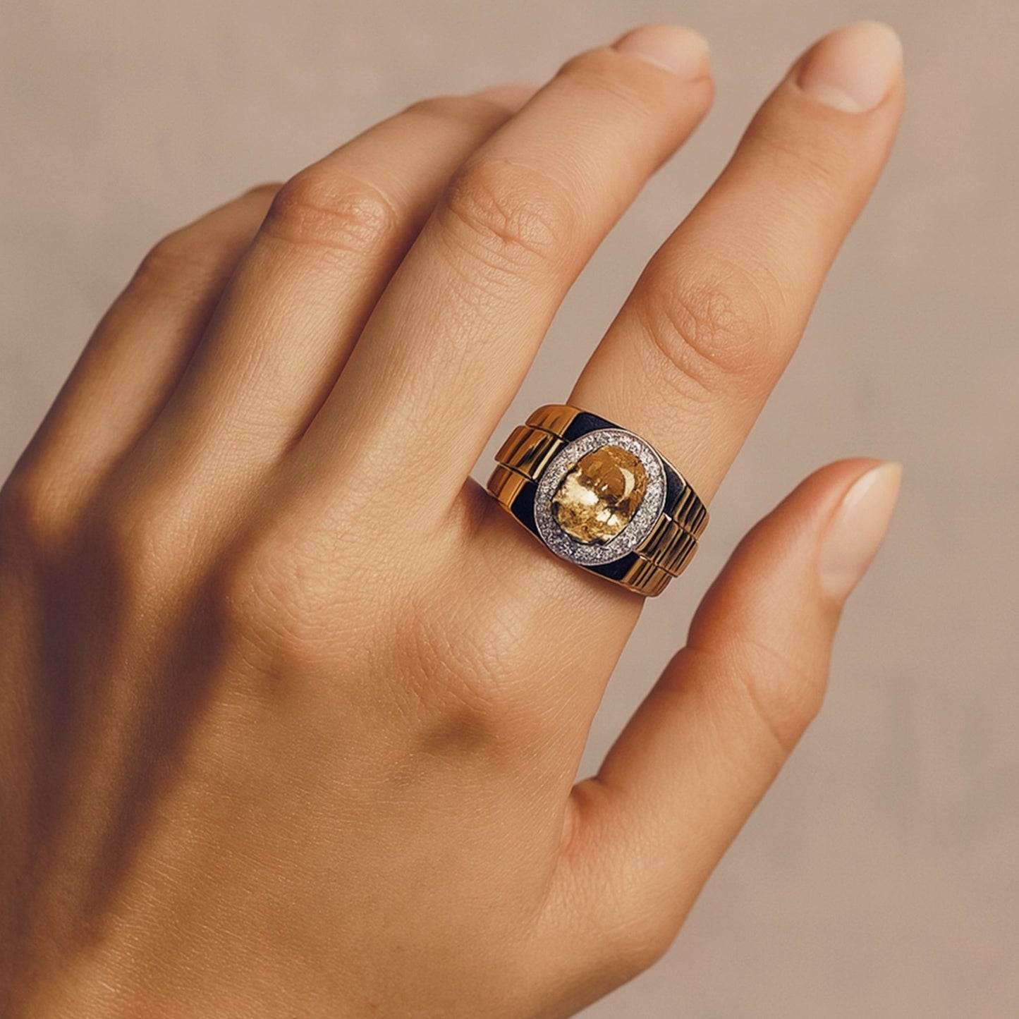 14K 2.98ct Oval Unheated Yellow Sapphire 0.59cttw VS White Diamonds Men's Ring