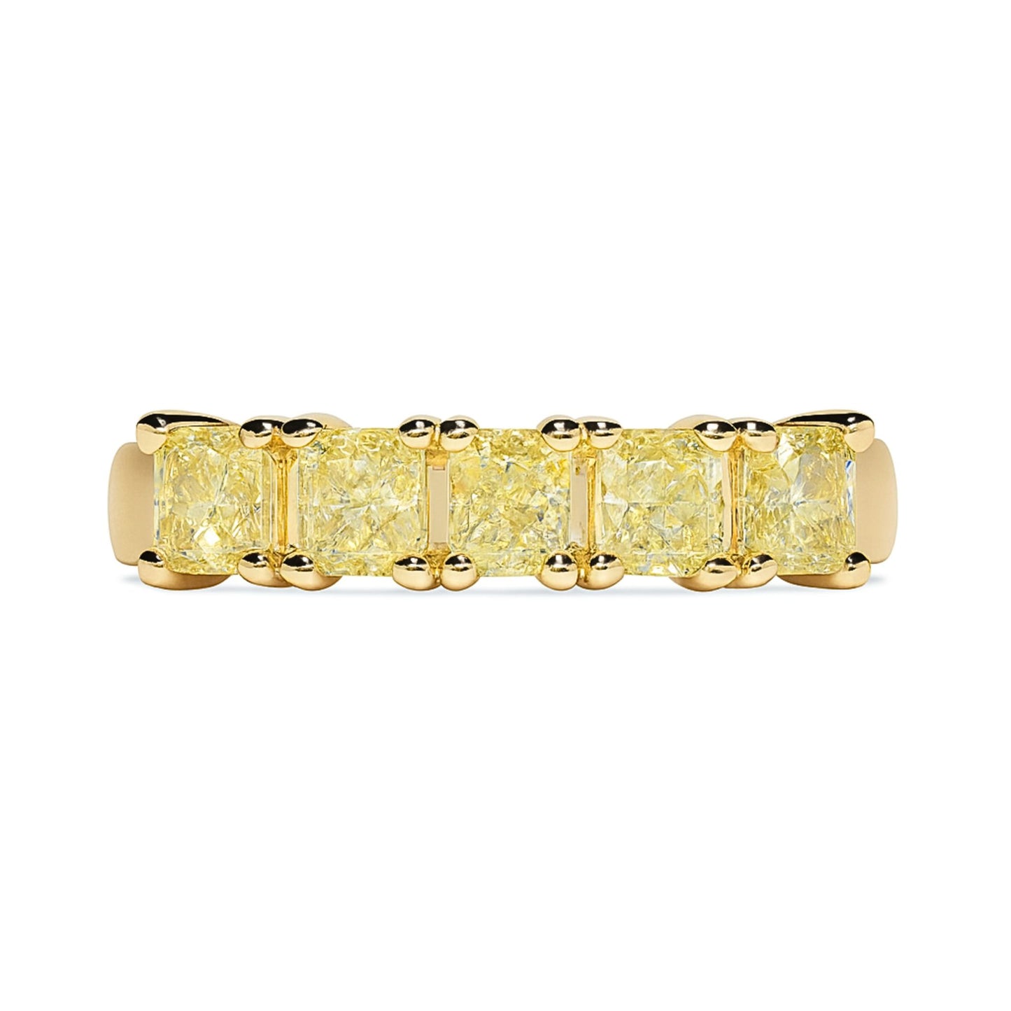 14K 1.10cttw Cushion VS Yellow Diamond 5 Stone Band Ring