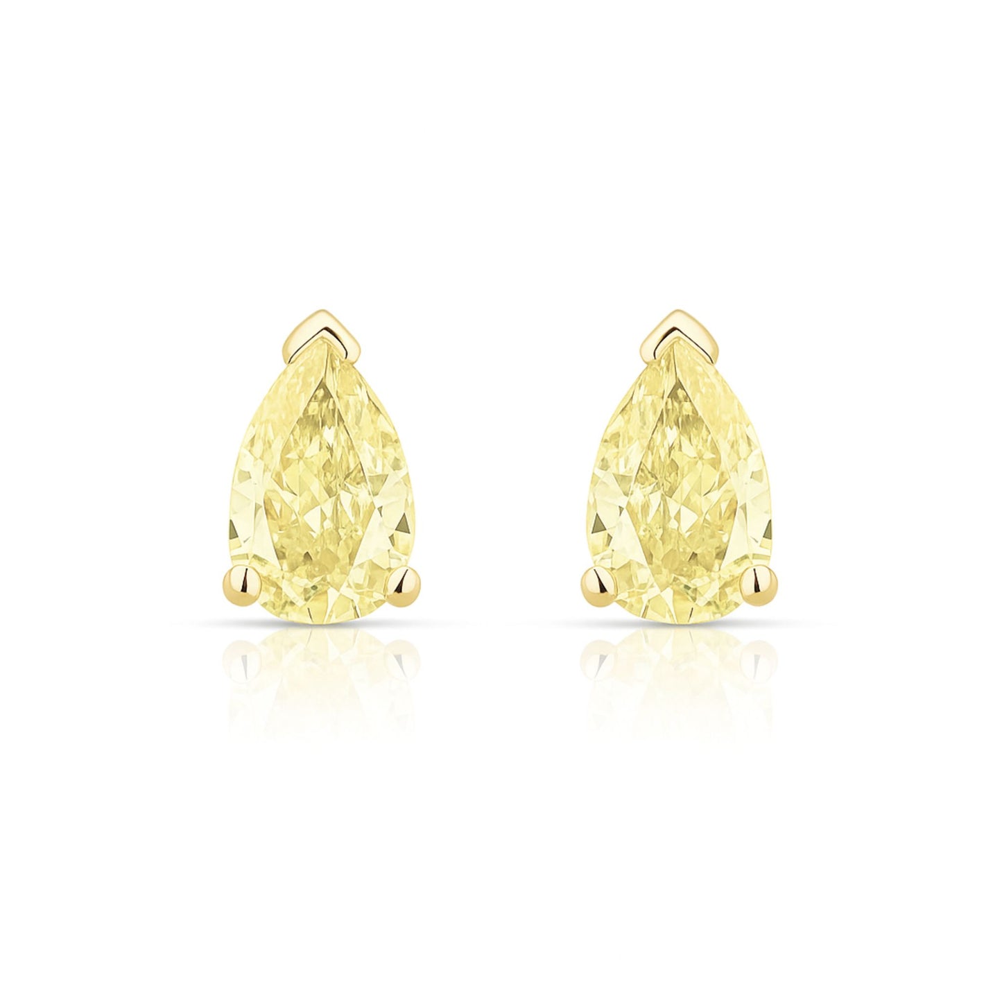 14K 0.60cttw Pear Shape VS Yellow Diamond Solitaire Stud Earrings