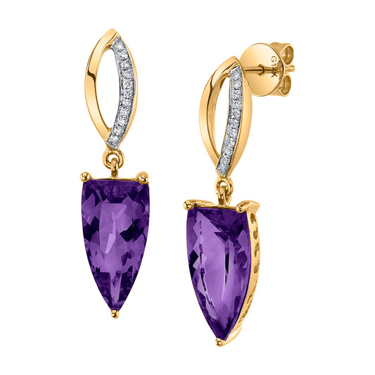 14K 5.11cttw Fancy Cut Amethyst and Diamond Drop Earrings