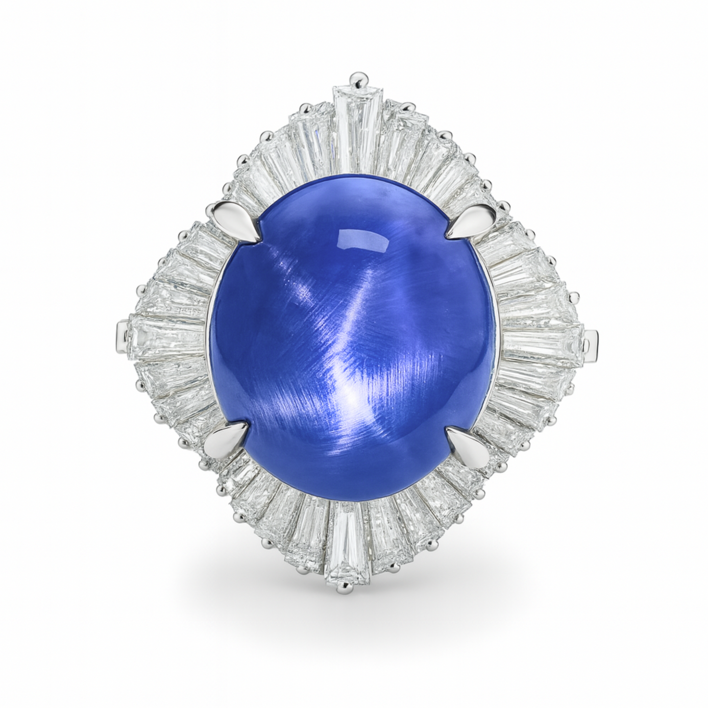 Platinum 19.79ct Oval Unheated Star Sapphire 2.30cttw White Diamonds Ring GIA #2239266967