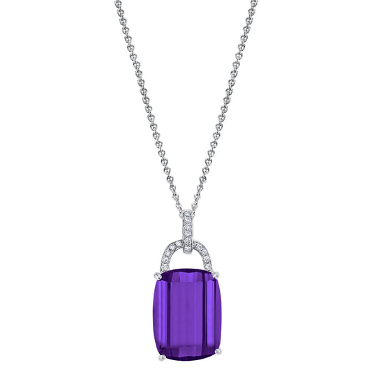 14K 11.02ct Fancy Cushion Cut Amethyst and Diamond Pendant