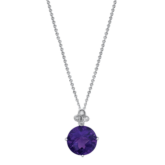 14K 3.40ct Round Amethyst and Diamond Pendant