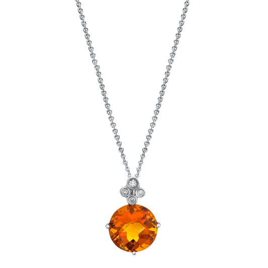 Round Madiera Citrine Pendant with Diamonds in 14K White Gold