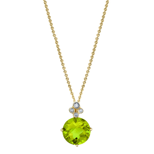 Round Peridot Pendant with Diamonds in 14K Yellow Gold