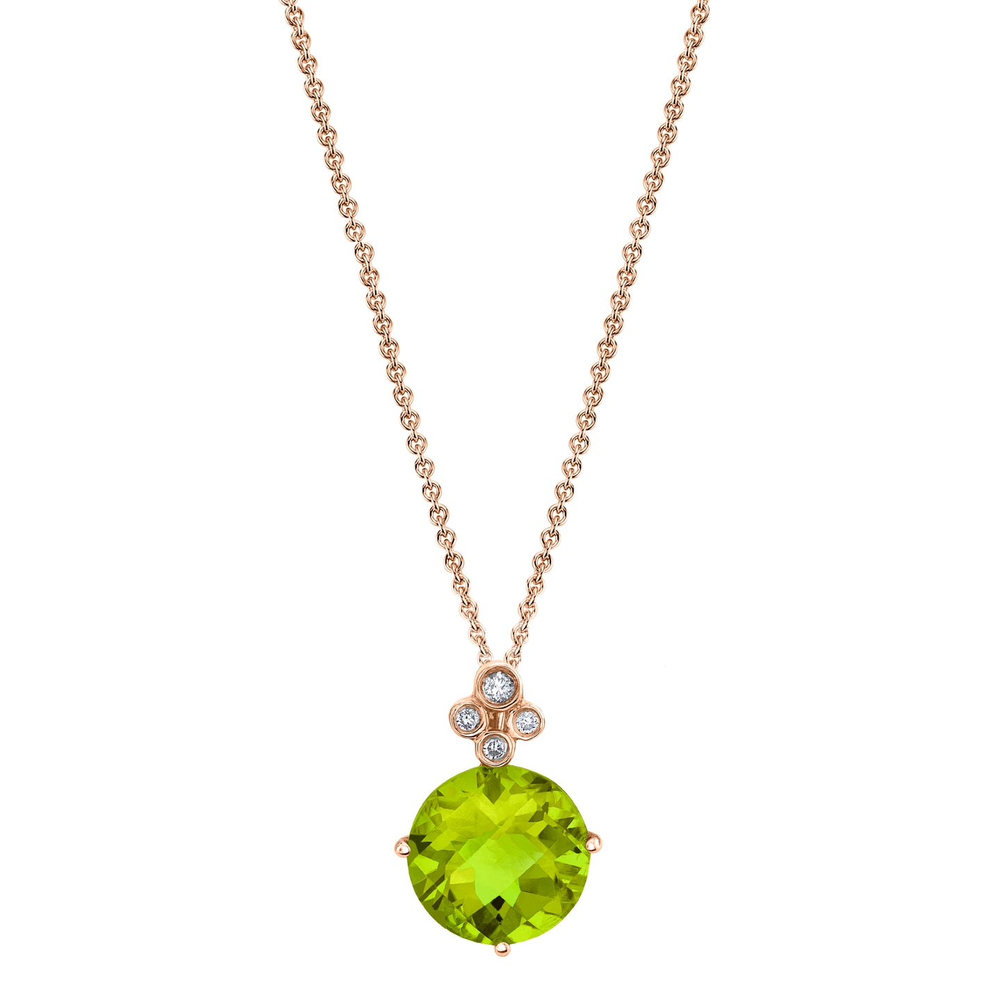 Round Peridot Pendant with Diamonds in 14K Rose Gold