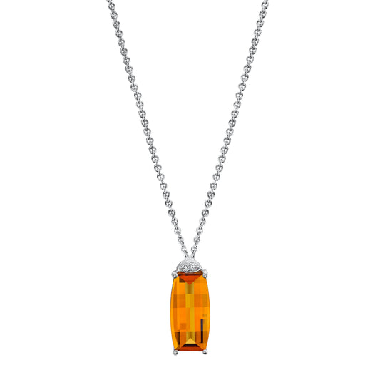 Barrel Cut Amethyst Pendant with Diamonds in 14K Yellow Gold